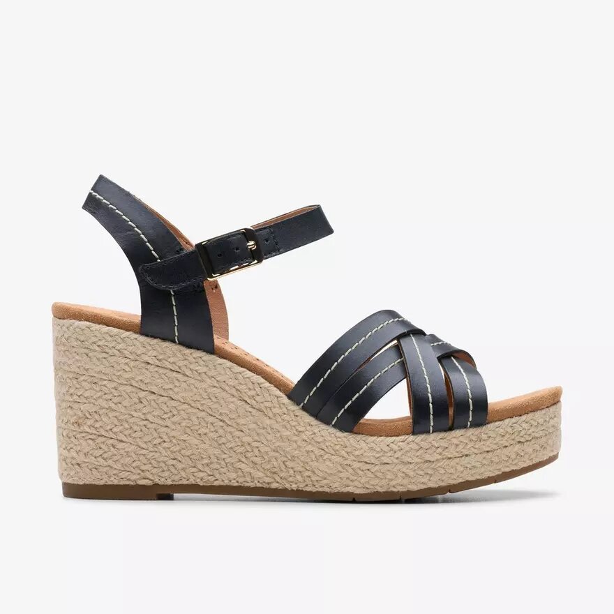 Women’s Sabina Strap Black Leather Wedges Women’s Sabina Strap Black Leather Wedges
