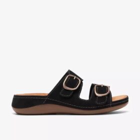 Womens Cecily Step Black Nubuck Flat Sandals Womens Cecily Step Black Nubuck Flat Sandals