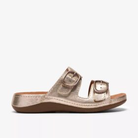 Womens Cecily Step Champagne Leather Flat Sandals Womens Cecily Step Champagne Leather Flat Sandals