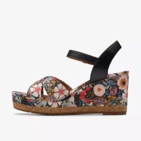 Womens Chicly Floral Black Print Wedges Womens Chicly Floral Black Print Wedges