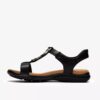 Womens Kitly Gem Black Leather Flat Sandals