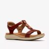 Womens Kitly Gem Burnt Orange Leather Flat Sandals