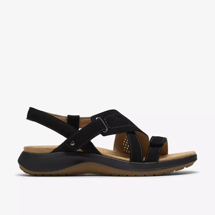 Womens Maelynn Gem Black Nubuck Flat Sandals Womens Maelynn Gem Black Nubuck Flat Sandals