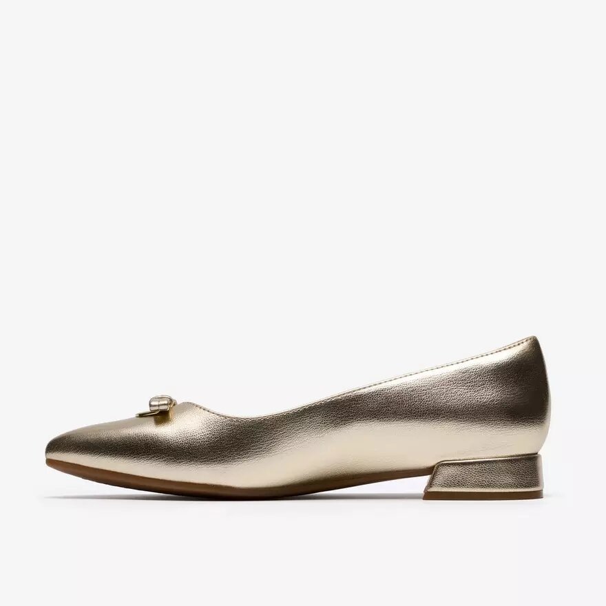 Womens Natalyn Trim Gold Metallic Slip-Ons | Clark Womens Natalyn Trim Gold Metallic Slip-Ons | Clark